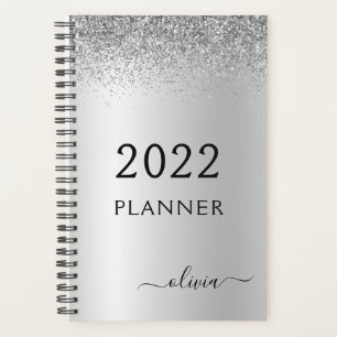 Agenda Monograma Girly Glitter Preto de Prata 2022