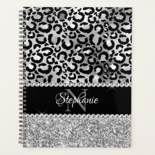 Agenda Monograma Glamour Leopard Preto e Prata