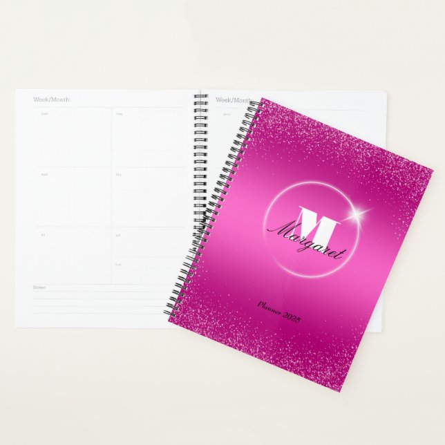 Agenda Monograma Glitter de Trendy Único Glam Luxury Girl (Exibição)