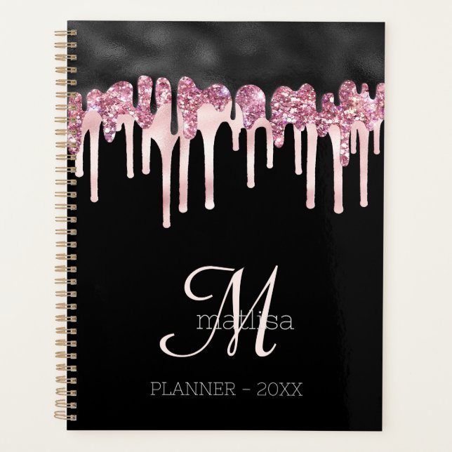 Agenda Monograma Glitter Glitter Girly Black & Pink (Frente)