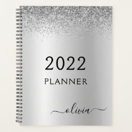Agenda Monograma Glitter Preto Prata 2022 Feminino