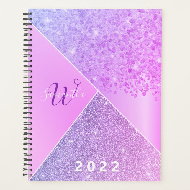 Agenda Monograma Glitter Rosa Rosa Girly 2022 (Frente)