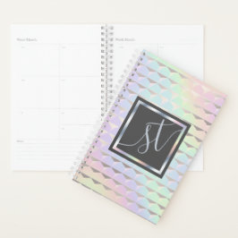 Agenda Monograma Holográfico Faux Iridescente