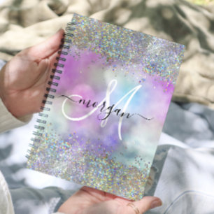 Agenda Monograma Holográfico Glitter Arco-Íris Pastel