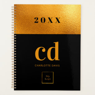 Agenda Monograma inicial do logotipo ouro preto 2021