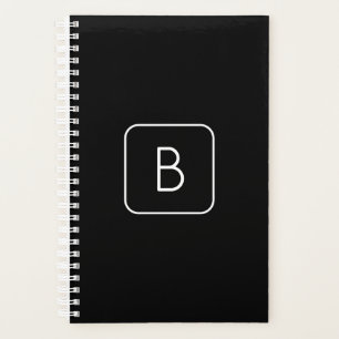 Agenda Monograma inicial estilizado moderno   Branco e Pr
