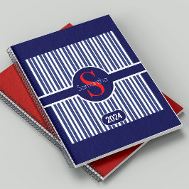 Agenda Monograma inicial, marinho azul, com striping, com