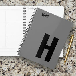 Agenda Monograma Inicial Minimalista Cinza Preto