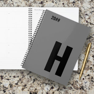 Agenda Monograma Inicial Minimalista Cinza Preto