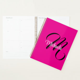 Agenda Monograma inicial minimalista moderno nome rosa qu