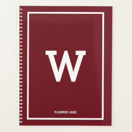 Agenda Monograma Inicial Simples Vermelho Borgonha Mensal