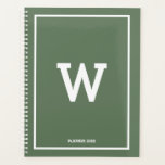 Agenda Monograma Inicial Verde Simples Mensal<br><div class="desc">Um simples design com cor verde de fundo e seu monograma inicial personalizado posicionado no centro. Um belo design minimalista ideal para qualquer um. Presente de aniversário ideal, decoração de festas, decoração caseira, papelaria, presente de Natal ou presente para qualquer outra ocasião especial. Visite nosso compro para ver nossa coleção...</div>