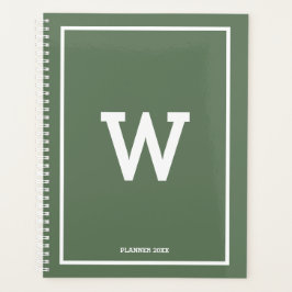 Agenda Monograma Inicial Verde Simples Mensal