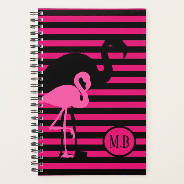 Agenda Monograma legal Flamingo Black and Pink Strips (Frente)