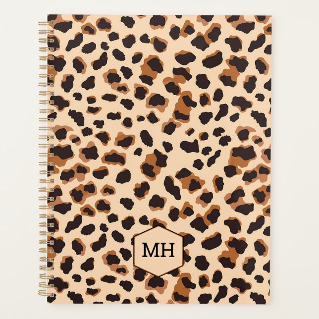 Agenda Monograma Leopard Imprime Castanho Preto Semanal (Frente)