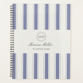 Agenda Monograma listrado azul estilo francês Planner