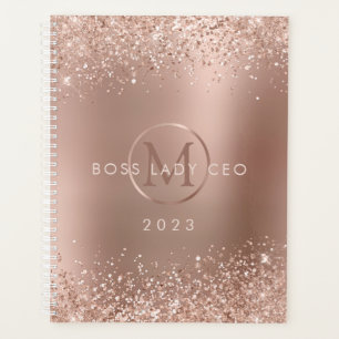 Agenda Monograma Metálico de rosa Dourado com brilho 202