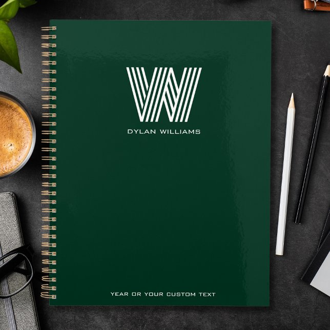 Agenda Monograma Minimalista Moderno Verde Personalizado (Criador carregado)