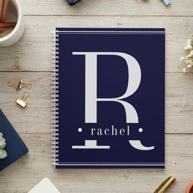 Agenda Monograma mínimo azul e branco (Criador carregado)