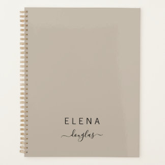 Agenda Monograma Mínimo Moderno Manuscrito Castanho Neutr