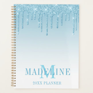Agenda Monograma Moderno de Leve Azul Luminosa Azul