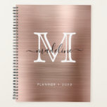 Agenda Monograma moderno Dourado com Rosa de metal escova<br><div class="desc">Planejador de Monograma de Script Moderno Dourado com Rosa Minimalista do Glam</div>