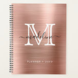 Agenda Monograma moderno Dourado com Rosa de metal escova<br><div class="desc">Planejador de Monograma de Script Moderno Dourado com Rosa Minimalista do Glam</div>