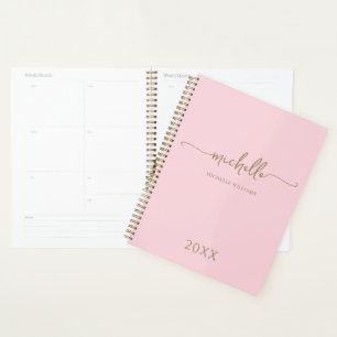Agenda Monograma Moderno e Elegante em Rosa Dourado 2023