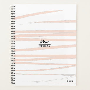Agenda Monograma Moderno - Linhas Rosa Escuras Abstrato