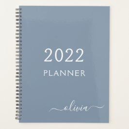 Agenda Monograma Moderno Minimalista Dusty Blue Elegante