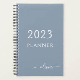 Agenda Monograma Moderno Minimalista Dusty Blue Elegante
