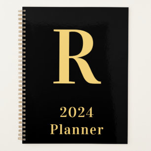 Agenda Monograma moderno mínimo Preto Dourado 2024