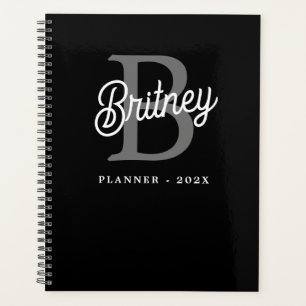 Agenda Monograma Moderno Nome do Elegante Script de Cinza