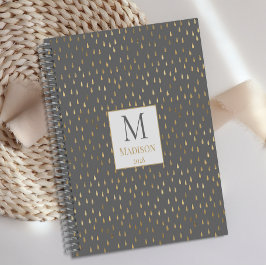 Agenda Monograma Moderno Tendencial Gota de Chuva Dourado
