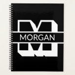 Agenda Monograma moderno - tipografia preto e branco a ne<br><div class="desc">Monograma moderno,  preto e branco personalizado,  tipografia inicial,  letra e nome,  ou sobrenome,  nome de família planejador personalizado. Nome branco personalizado e inicial,  letra sobre fundo preto.</div>