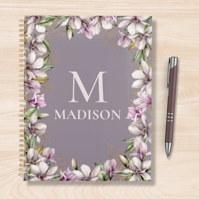 Agenda Monograma Monograma Magnolia Floral Personalizada (Criador carregado)