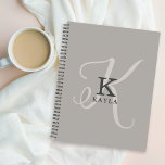 Agenda Monograma na moda Feminino em Fundo Neutro<br><div class="desc">Na moda e bonito, este único design de monograma feminino exibe a inicial do seu primeiro nome em uma simples fonte serif e uma elegante fonte caligráfica em segundo plano. Seu nome é mostrado abaixo do seu monograma inicial neste design personalizado de tipografia exclusivo. Os três elementos se combinam com...</div>