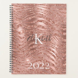 Agenda Monograma Nome Rosa Dourado Glitter Impressão Anim