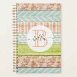 Agenda Monograma Nome Shabby Rosas em algodão de madeira