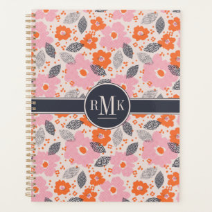 Agenda Monograma Padrão Floral Retro Cute
