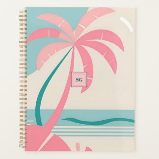 Agenda Monograma pastel praia tropical rosa e lacrimejo
