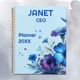 Agenda Monograma Pequena empresa Blue Flower (Flor azul)