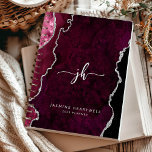 Agenda Monograma Personalizado Agato de Prata da Borgonha<br><div class="desc">Este elegante planejador de 2025 apresenta uma cor-d-água vermelha borrifada,  design,  aparada com cintilação falsa prateada. Personalize-o com suas iniciais de monograma em letra de cinza prateada da moda,  junto com seu nome e o ano em fonte sans serif.</div>
