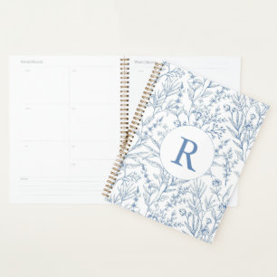 Agenda Monograma Personalizado Azul Azul Torrado Francês 