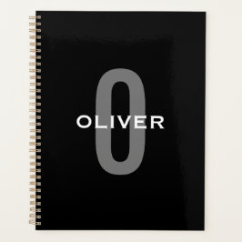 Agenda Monograma Personalizado Cinza Negra Nome Branco