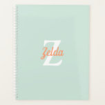 Agenda Monograma Personalizado com Casa Verde Laranja Ver<br><div class="desc">Este design personalizado apresenta um nome de script de retro laranja branco monograma inicial e cor de laranja cantaloupe em um fundo verde-mar.</div>