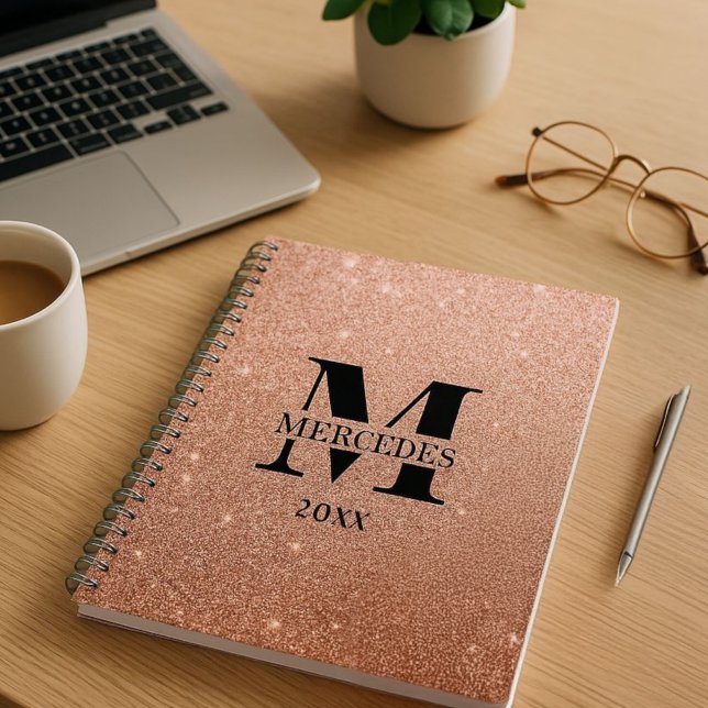 Agenda Monograma Personalizado com Lítio Dourado rosa (Criador carregado)