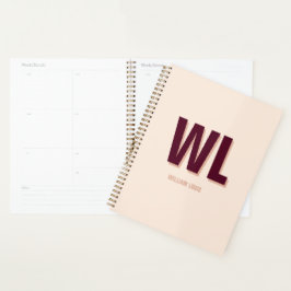 Agenda Monograma personalizado, cor-de-rosa, minimalista