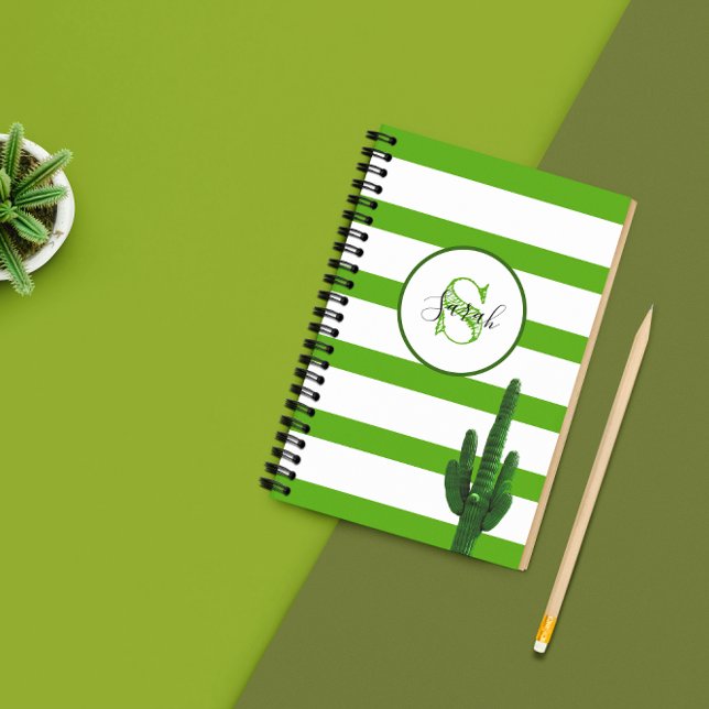 Agenda Monograma Personalizado da Faixa Verde Saguaro (Criador carregado)