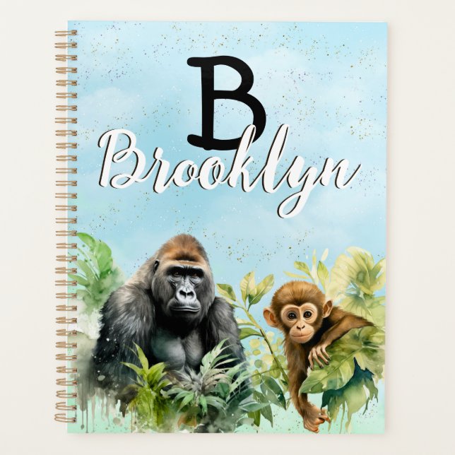 Agenda Monograma Personalizado da Selva de Gorilla Chimpa (Frente)